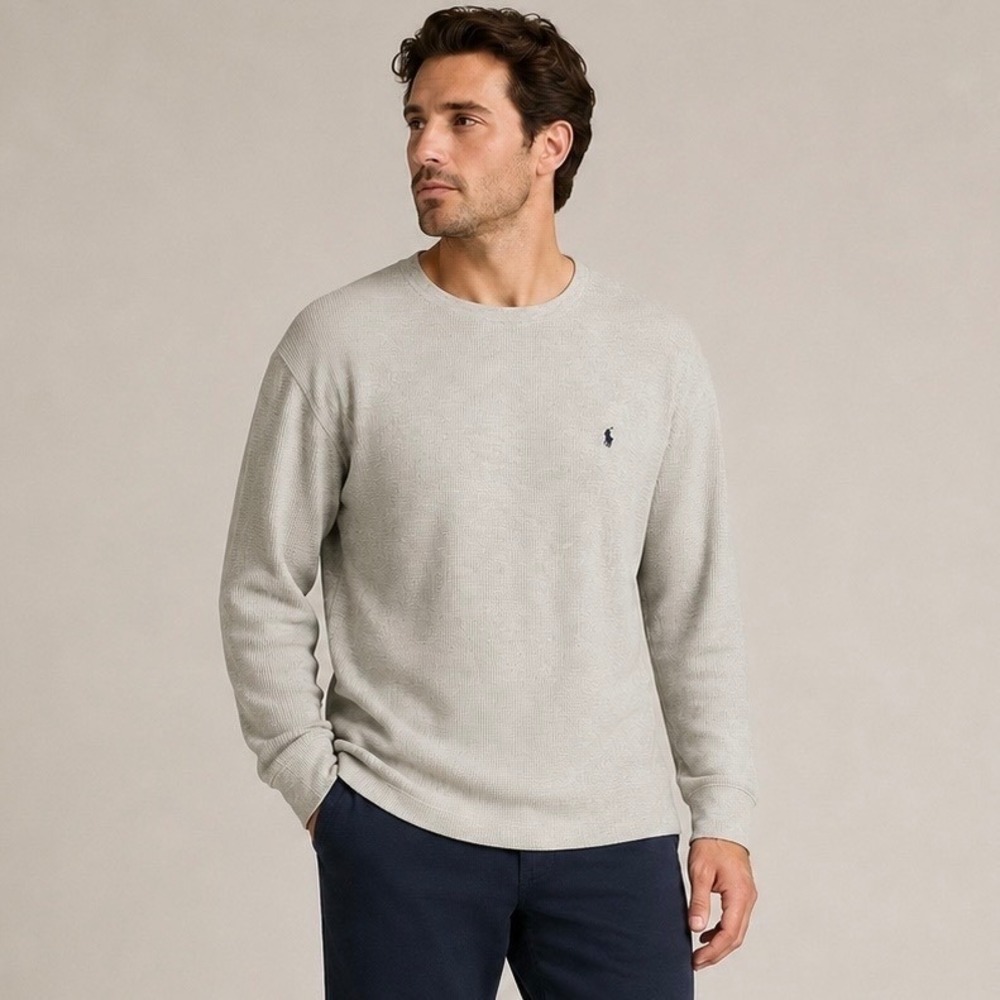 Polo Ralph Lauren Thermal Shirt XL Gray Waffle Knit Top Long Sleeve Base Layer